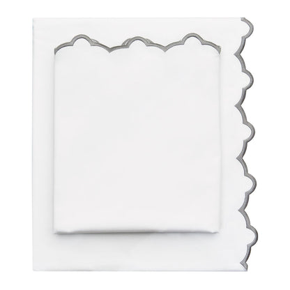 Gray Scalloped Embroidered Sheet Set (Fitted, Flat, & Pillow Cases)