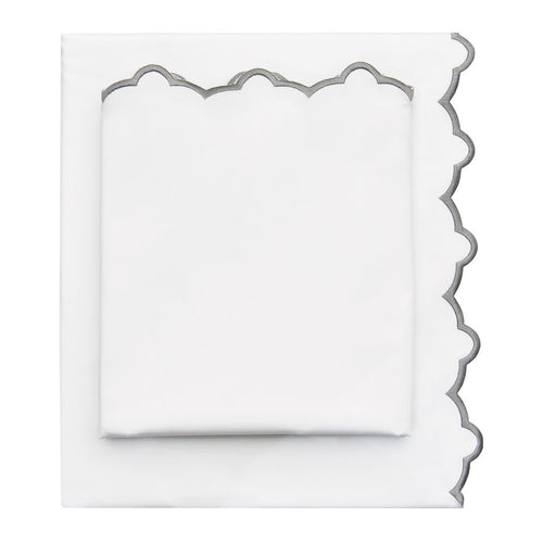 Gray Scalloped Embroidered Sheet Set (Fitted, Flat, & Pillow Cases)