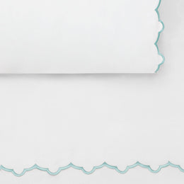 The Porcelain Green Scalloped Embroidered Sheet Set